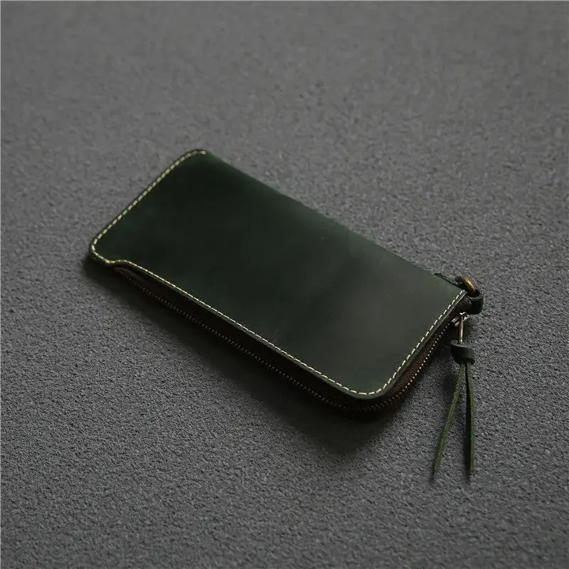 Leather Belt Zipper Wallet with First Layer Cowhide & Frosted Finish