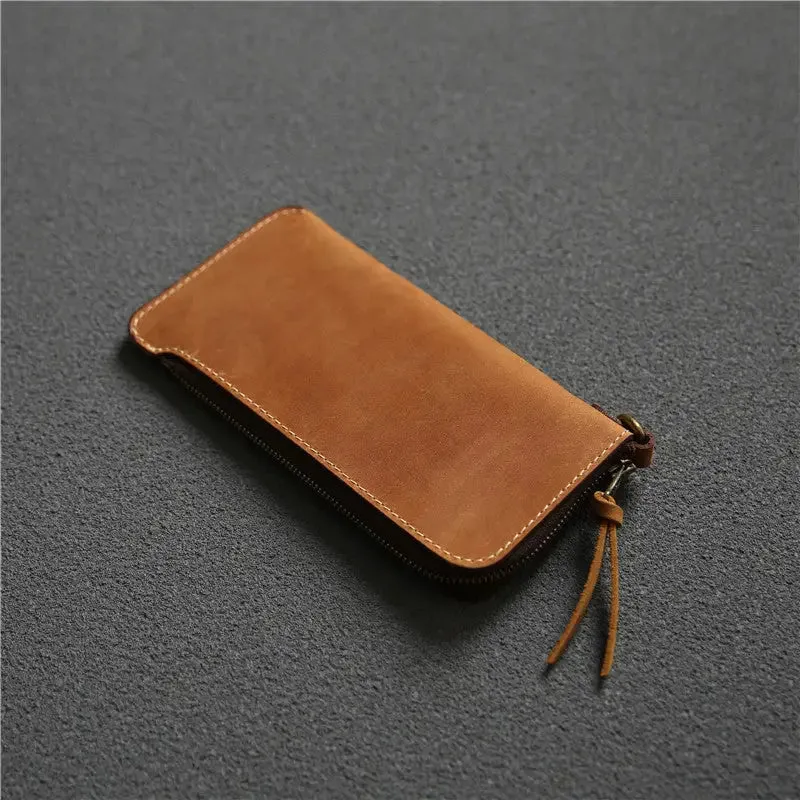 Leather Belt Zipper Wallet with First Layer Cowhide & Frosted Finish
