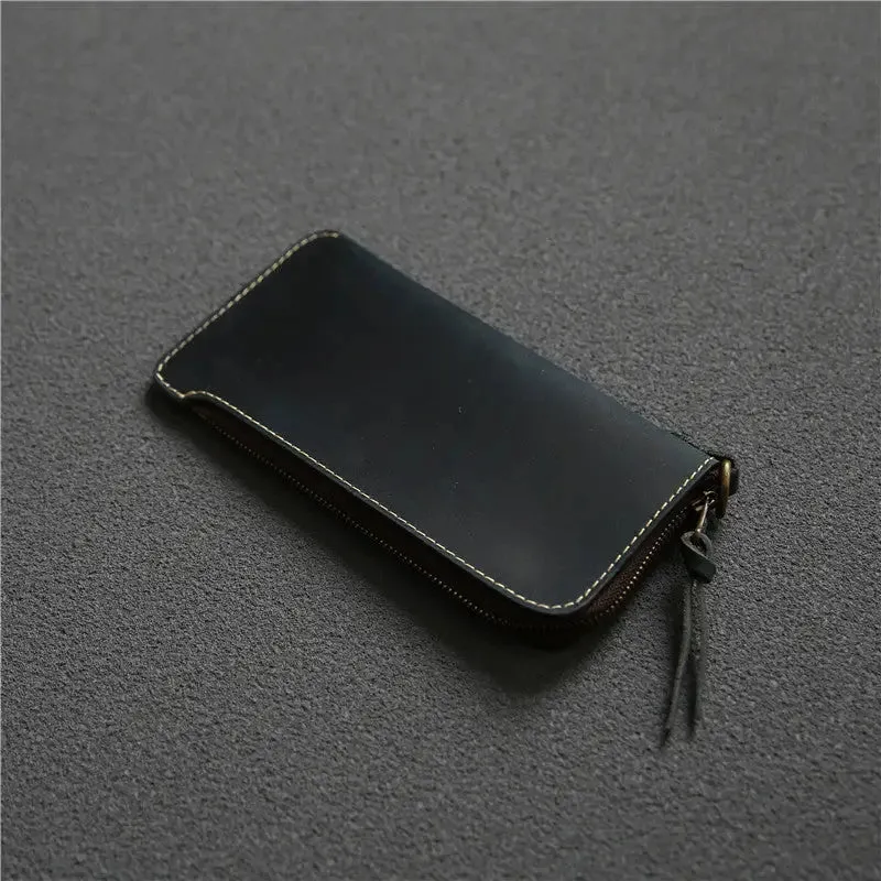 Leather Belt Zipper Wallet with First Layer Cowhide & Frosted Finish