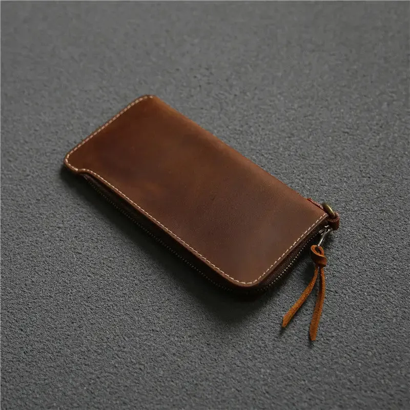Leather Belt Zipper Wallet with First Layer Cowhide & Frosted Finish