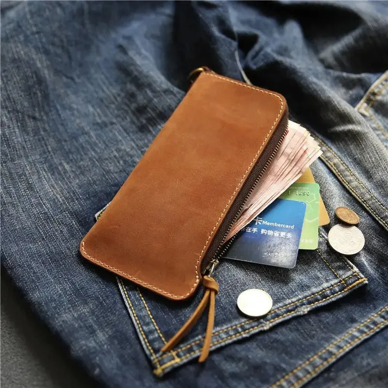 Leather Belt Zipper Wallet with First Layer Cowhide & Frosted Finish