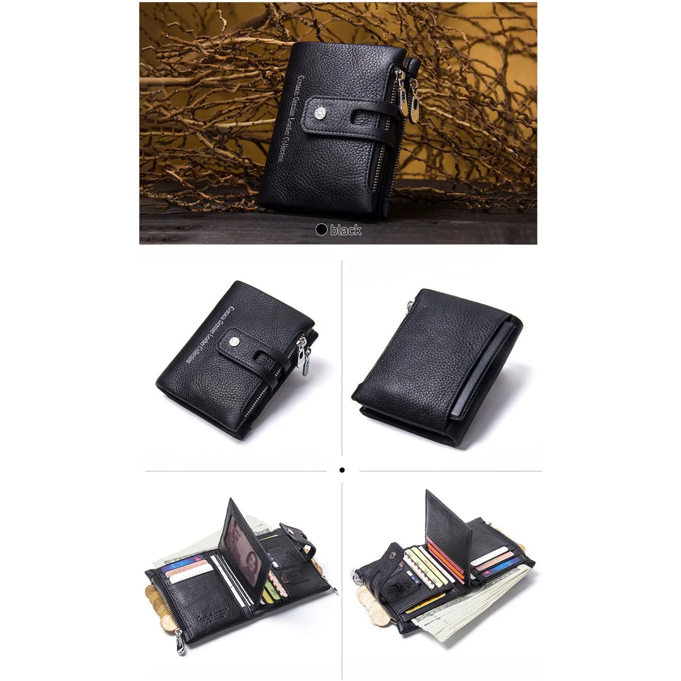 Luxvintage Genuine Leather Zipper Wallet