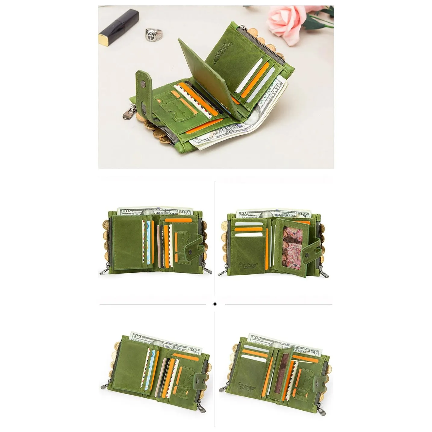 Luxvintage Genuine Leather Zipper Wallet