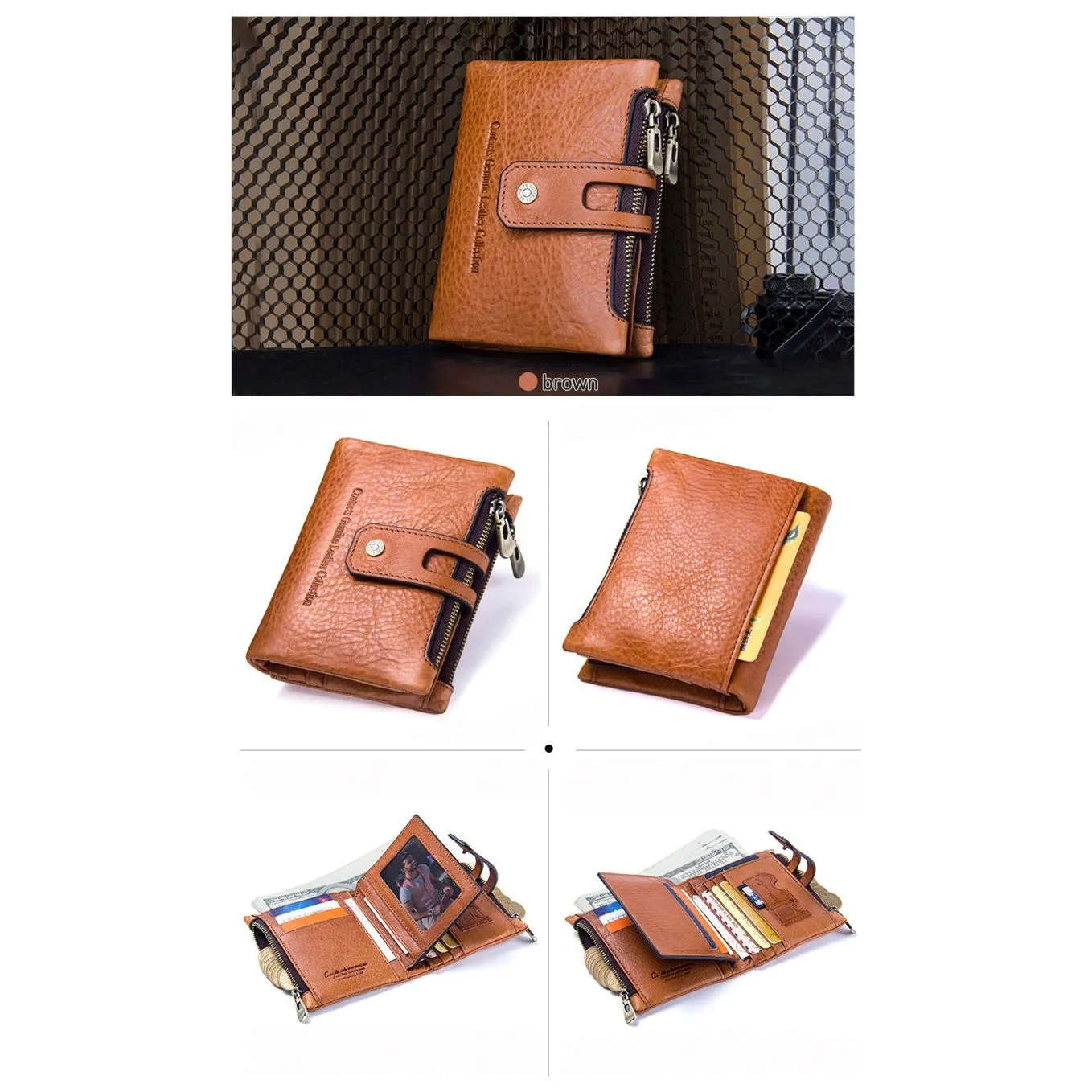 Luxvintage Genuine Leather Zipper Wallet