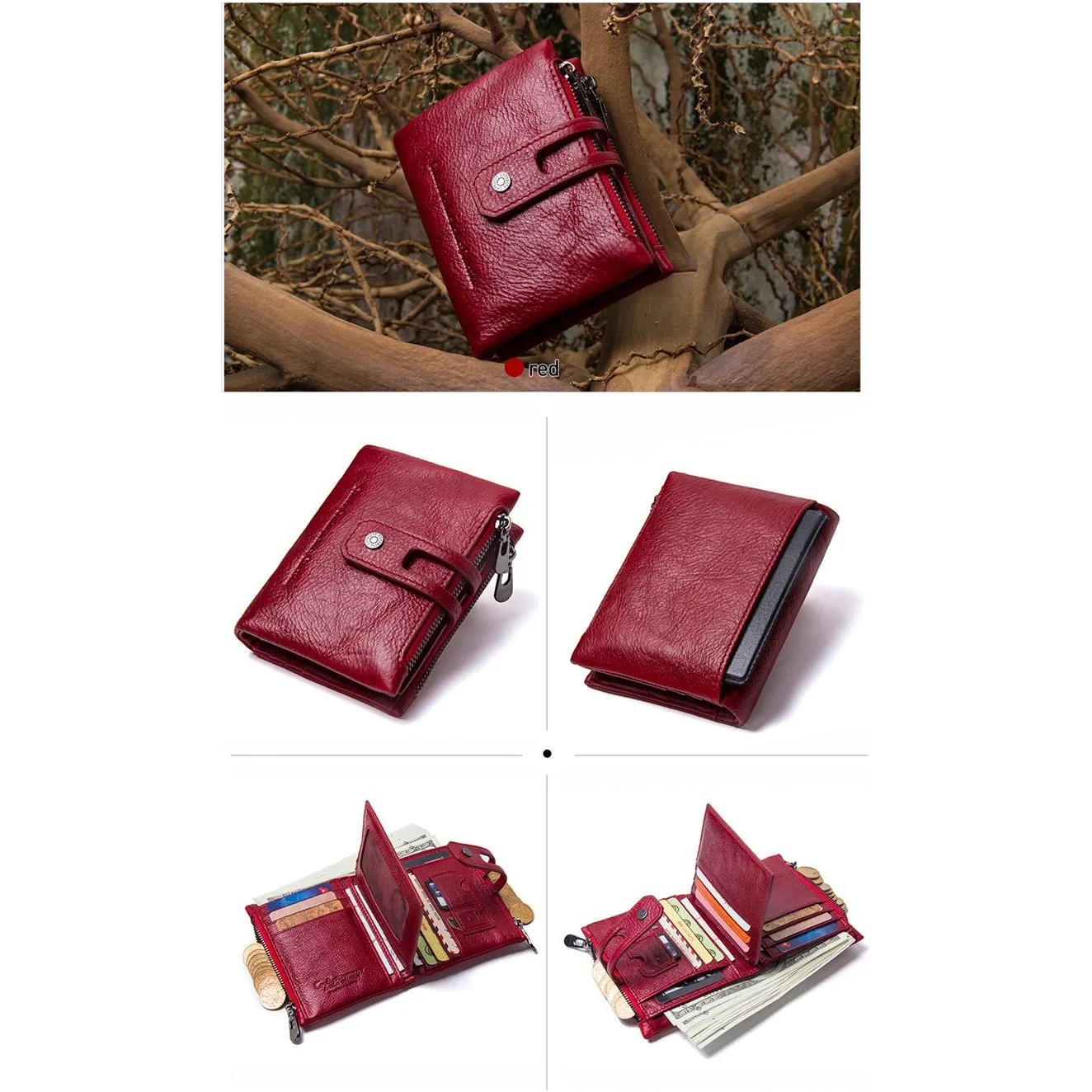 Luxvintage Genuine Leather Zipper Wallet