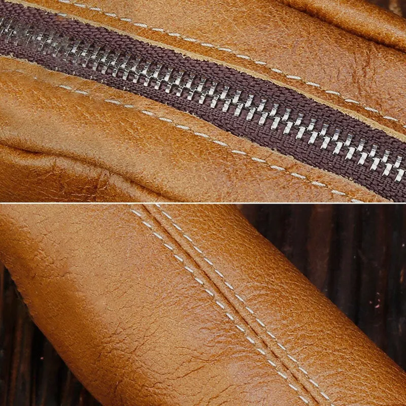 Men First Layer Cowhide Keychain Wallet Retro Casual Internal Zipper