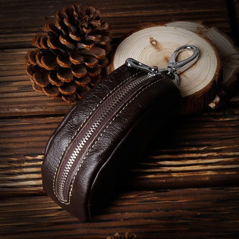 Men First Layer Cowhide Keychain Wallet Retro Casual Internal Zipper