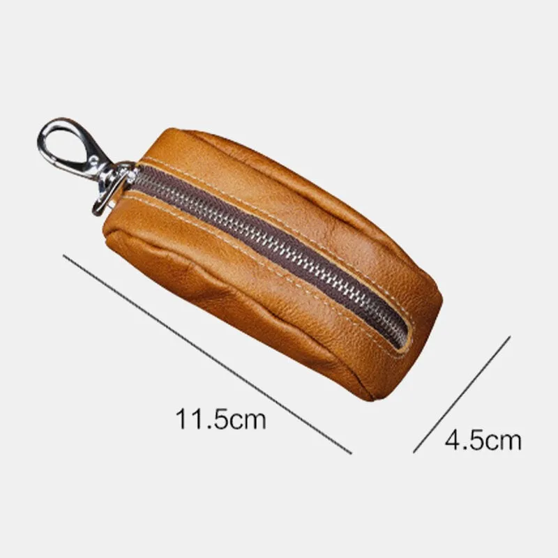 Men First Layer Cowhide Keychain Wallet Retro Casual Internal Zipper