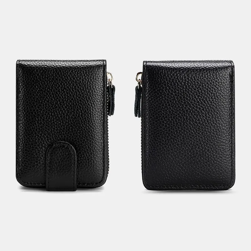 Men Genuine Leather Casual Portable Multi-Card Slot RFID Anti-Theft Zipper Hasp Driver License Card Holder Wallet