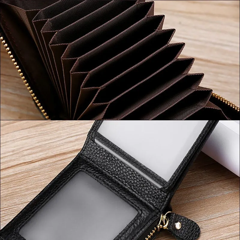Men Genuine Leather Casual Portable Multi-Card Slot RFID Anti-Theft Zipper Hasp Driver License Card Holder Wallet