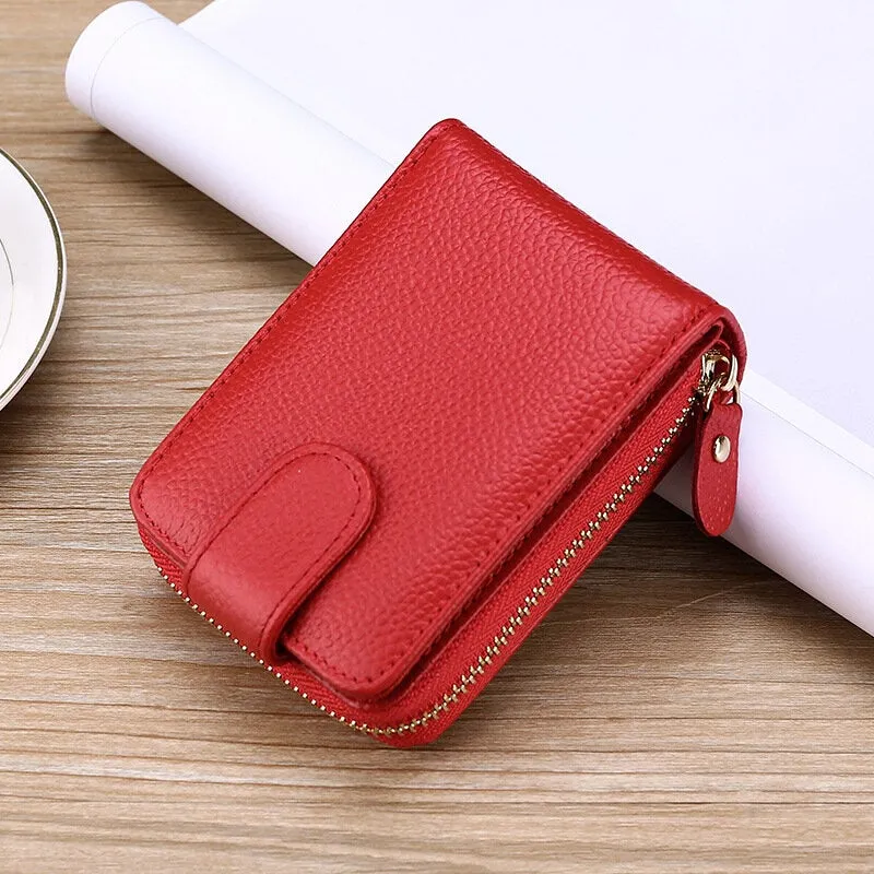 Men Genuine Leather Casual Portable Multi-Card Slot RFID Anti-Theft Zipper Hasp Driver License Card Holder Wallet