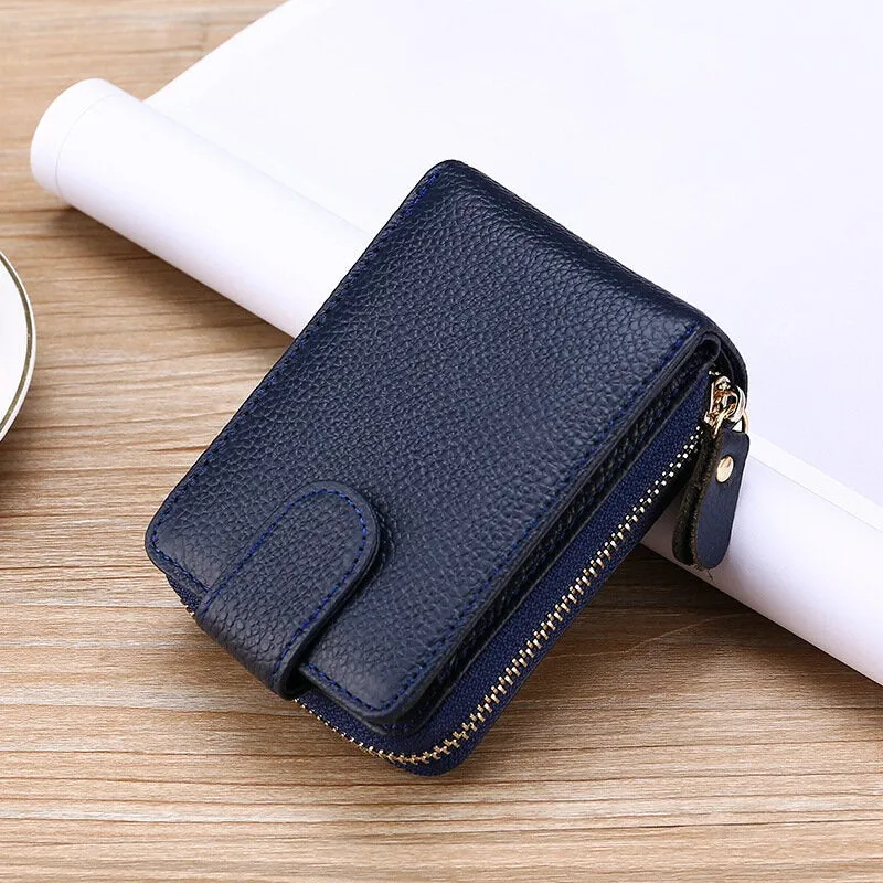 Men Genuine Leather Casual Portable Multi-Card Slot RFID Anti-Theft Zipper Hasp Driver License Card Holder Wallet
