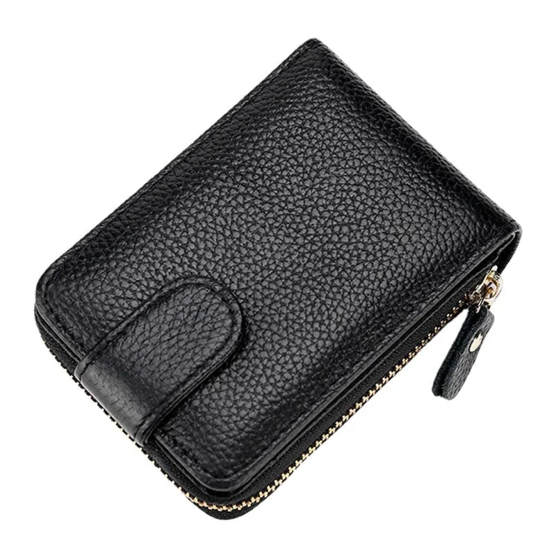 Men Genuine Leather Casual Portable Multi-Card Slot RFID Anti-Theft Zipper Hasp Driver License Card Holder Wallet