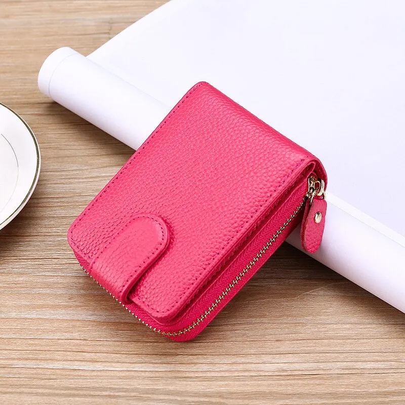 Men Genuine Leather Casual Portable Multi-Card Slot RFID Anti-Theft Zipper Hasp Driver License Card Holder Wallet