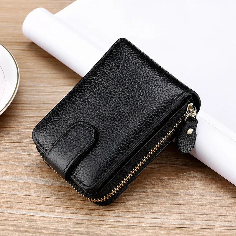 Men Genuine Leather Casual Portable Multi-Card Slot RFID Anti-Theft Zipper Hasp Driver License Card Holder Wallet