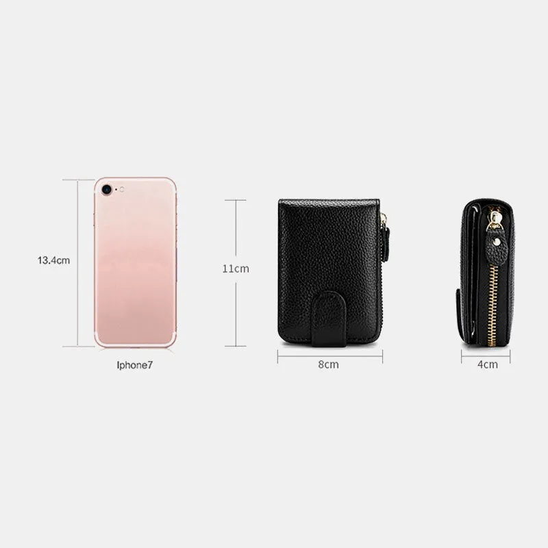 Men Genuine Leather Casual Portable Multi-Card Slot RFID Anti-Theft Zipper Hasp Driver License Card Holder Wallet