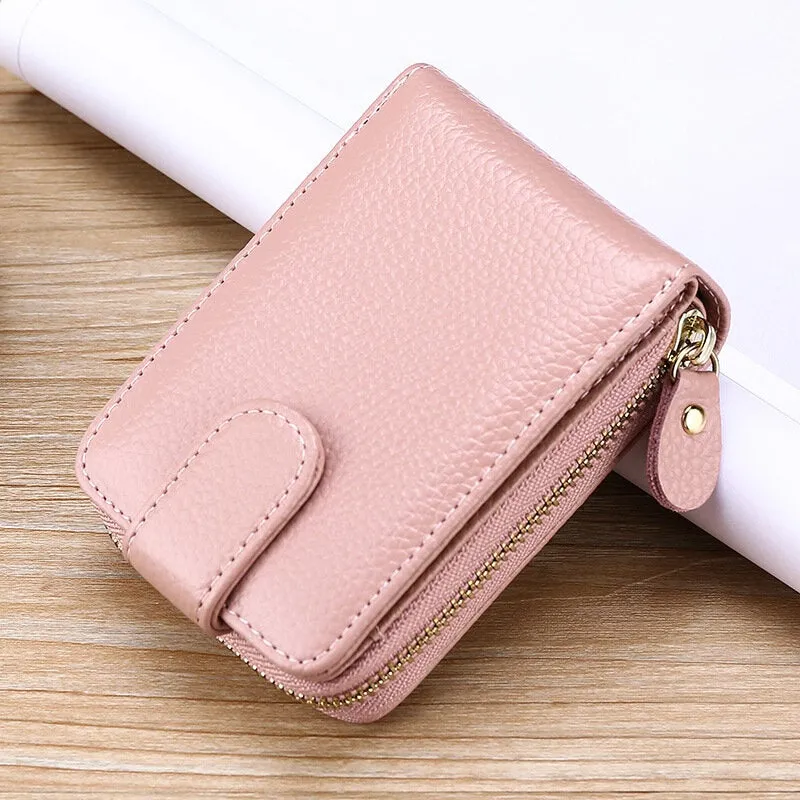 Men Genuine Leather Casual Portable Multi-Card Slot RFID Anti-Theft Zipper Hasp Driver License Card Holder Wallet