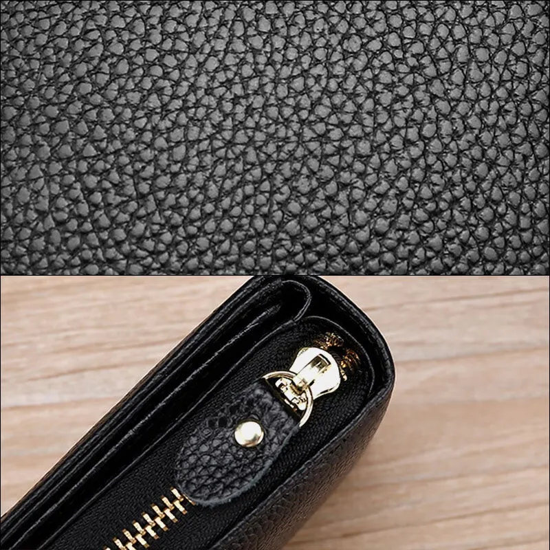 Men Genuine Leather Casual Portable Multi-Card Slot RFID Anti-Theft Zipper Hasp Driver License Card Holder Wallet