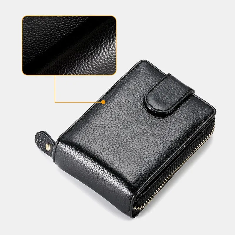 Men Genuine Leather Casual Portable Multi-Card Slot RFID Anti-Theft Zipper Hasp Driver License Card Holder Wallet