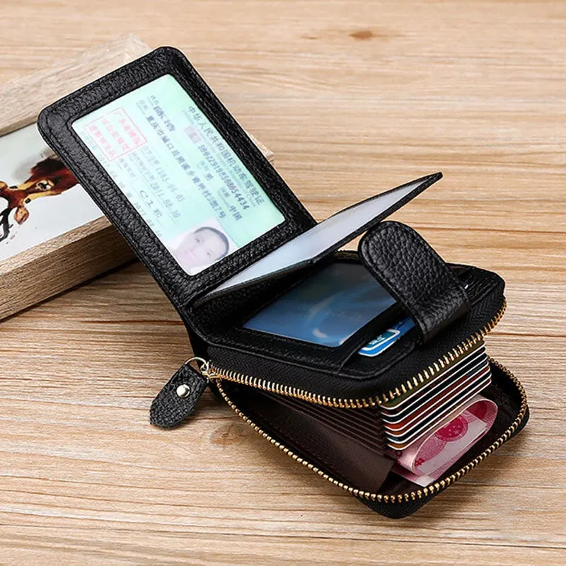 Men Genuine Leather Casual Portable Multi-Card Slot RFID Anti-Theft Zipper Hasp Driver License Card Holder Wallet