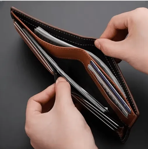 Men Wallets - Striped Leather Card & ID Holder MCW012