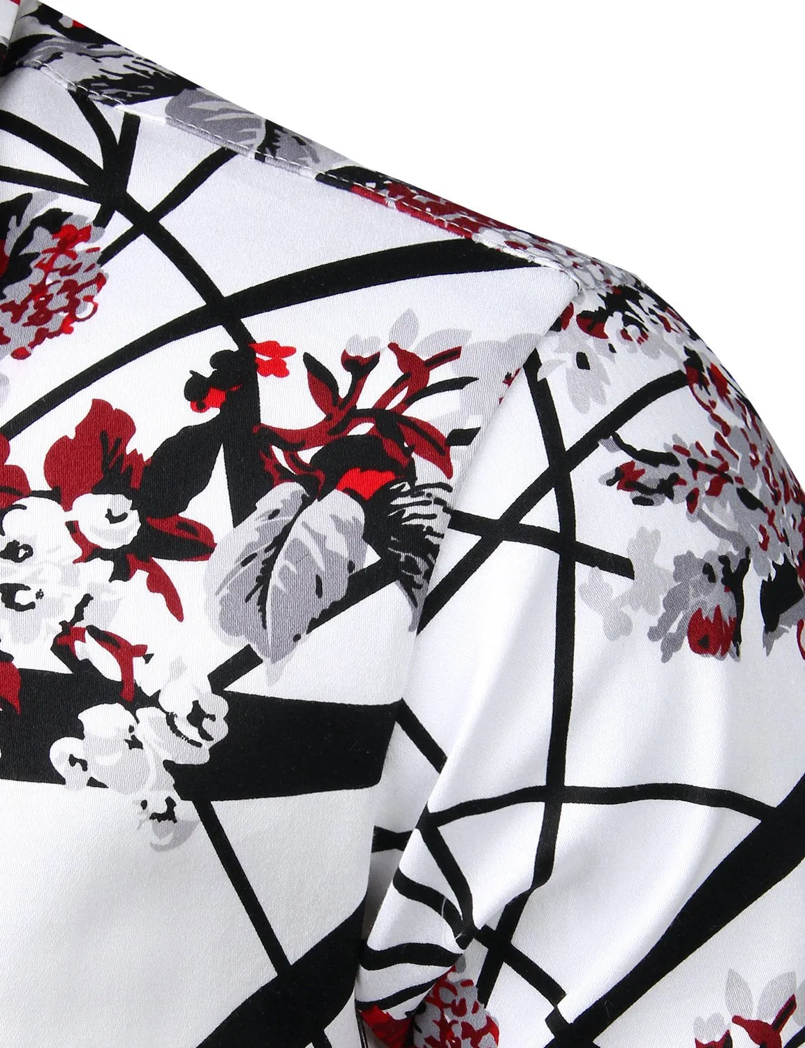 Men's Floral Print Cotton Casual Button Down Long Sleeve Shirt