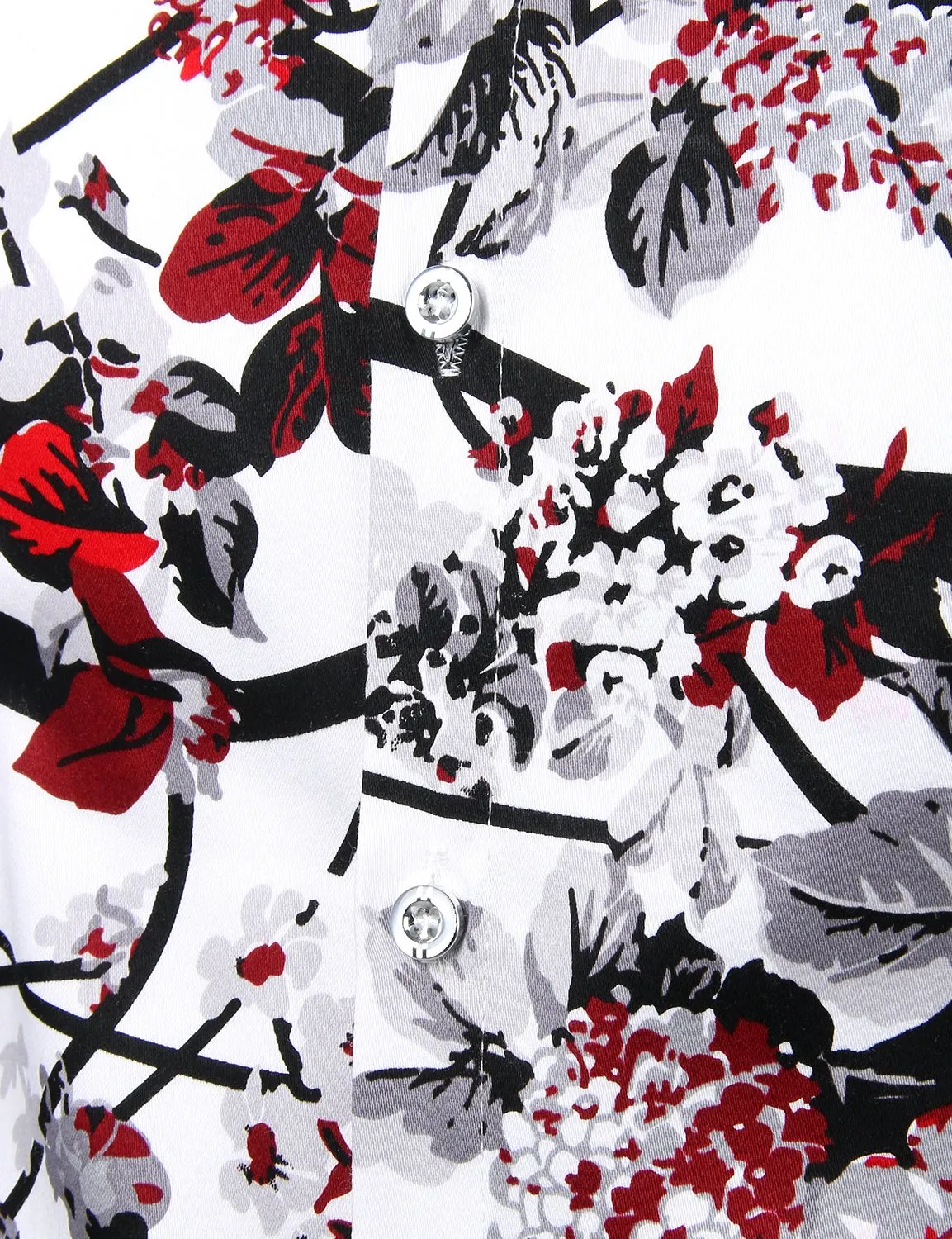 Men's Floral Print Cotton Casual Button Down Long Sleeve Shirt
