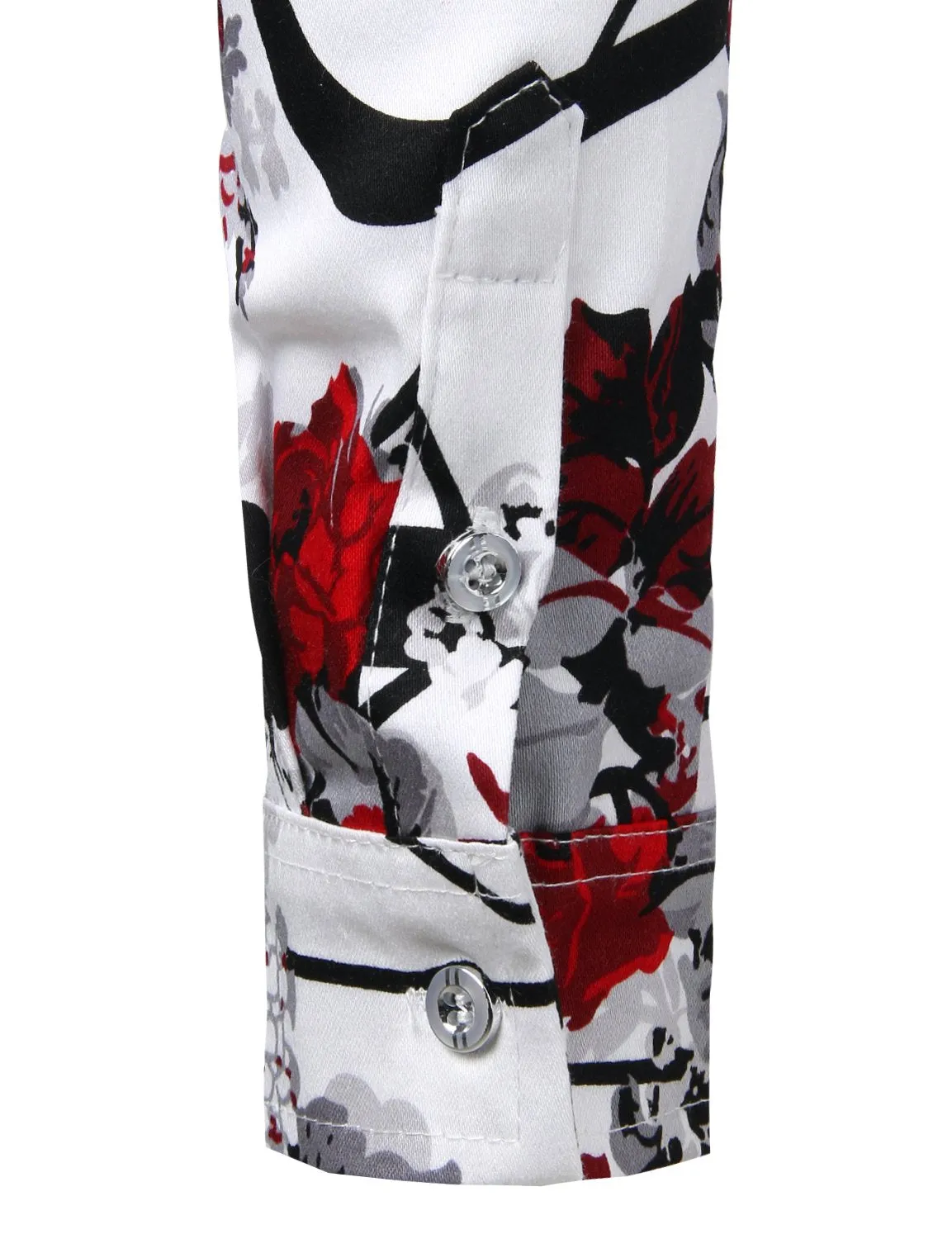 Men's Floral Print Cotton Casual Button Down Long Sleeve Shirt