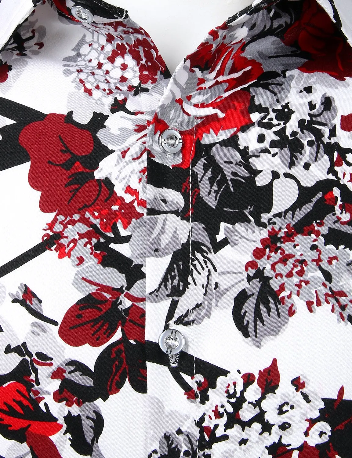 Men's Floral Print Cotton Casual Button Down Long Sleeve Shirt