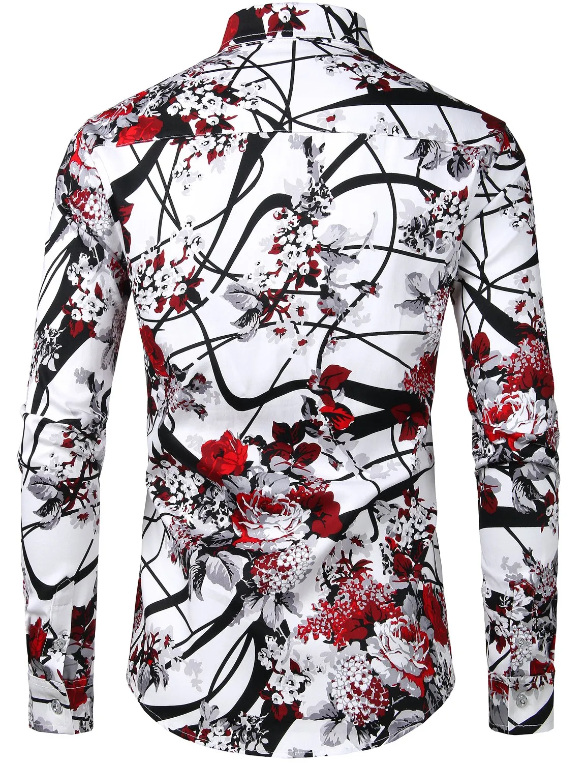 Men's Floral Print Cotton Casual Button Down Long Sleeve Shirt