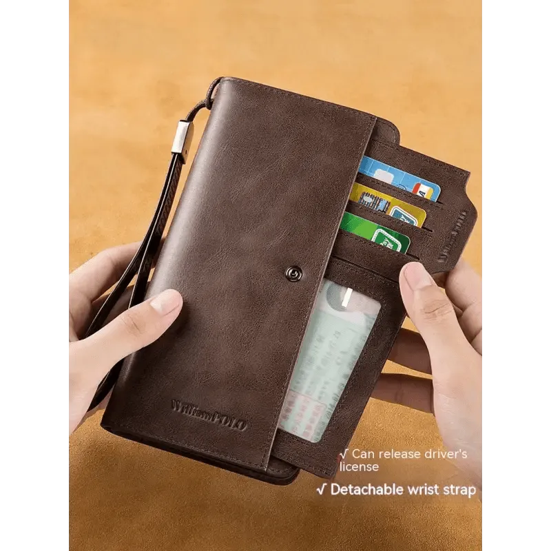 Men's Long Wallet with Genuine Leather & Multiple Compartments - 1st Layer Cowhide - 3 Colors