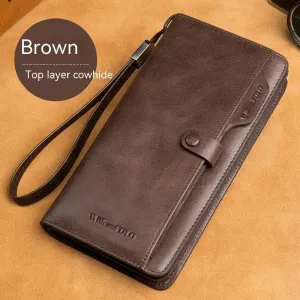 Men's Long Wallet with Genuine Leather & Multiple Compartments - 1st Layer Cowhide - 3 Colors