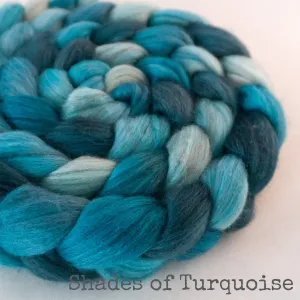 Merino Yak Silk Roving - Shades of Turquoise
