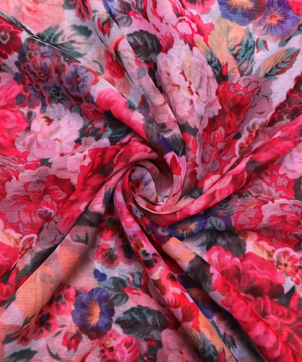 Multi Colour Floral Print Digital Print Chiffon Fabric
