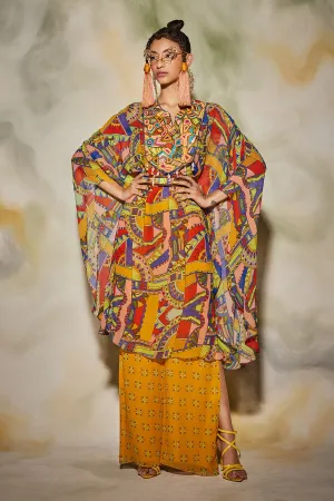 Multicolor Neon Geometric Print Kaftan Set
