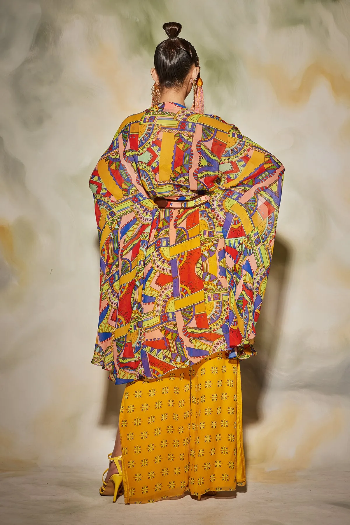 Multicolor Neon Geometric Print Kaftan Set