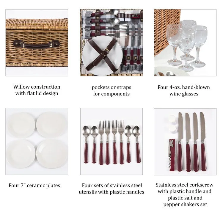 Newbury Picnic Basket, Navy and Maroon Plaid