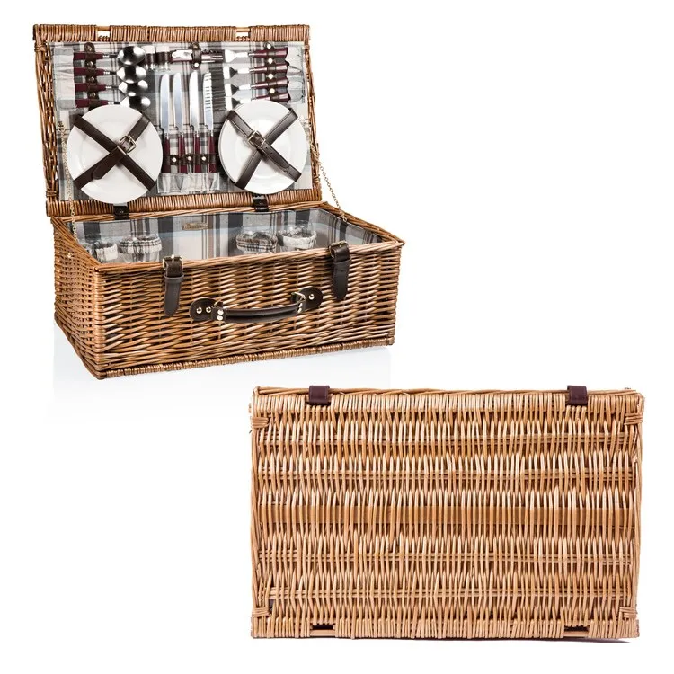 Newbury Picnic Basket, Navy and Maroon Plaid