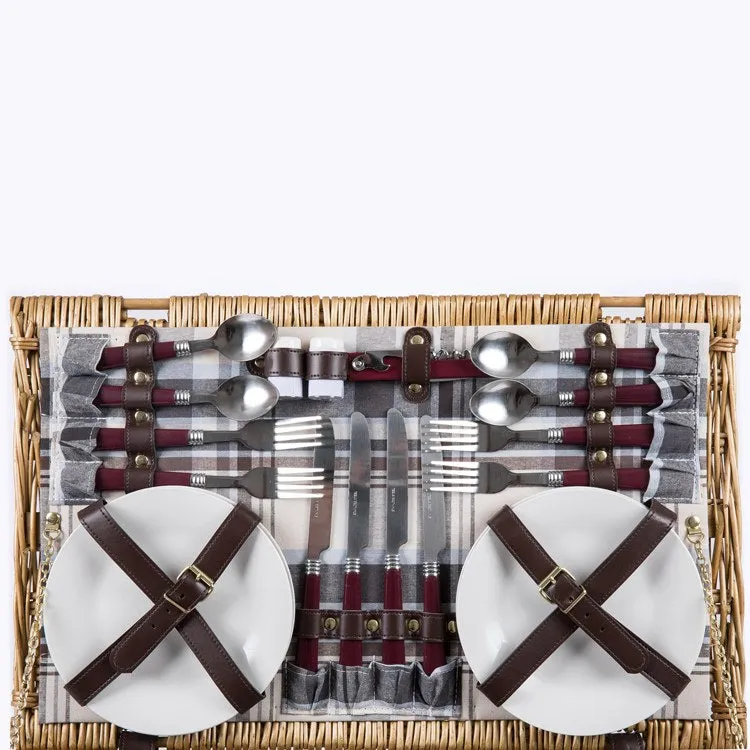 Newbury Picnic Basket, Navy and Maroon Plaid