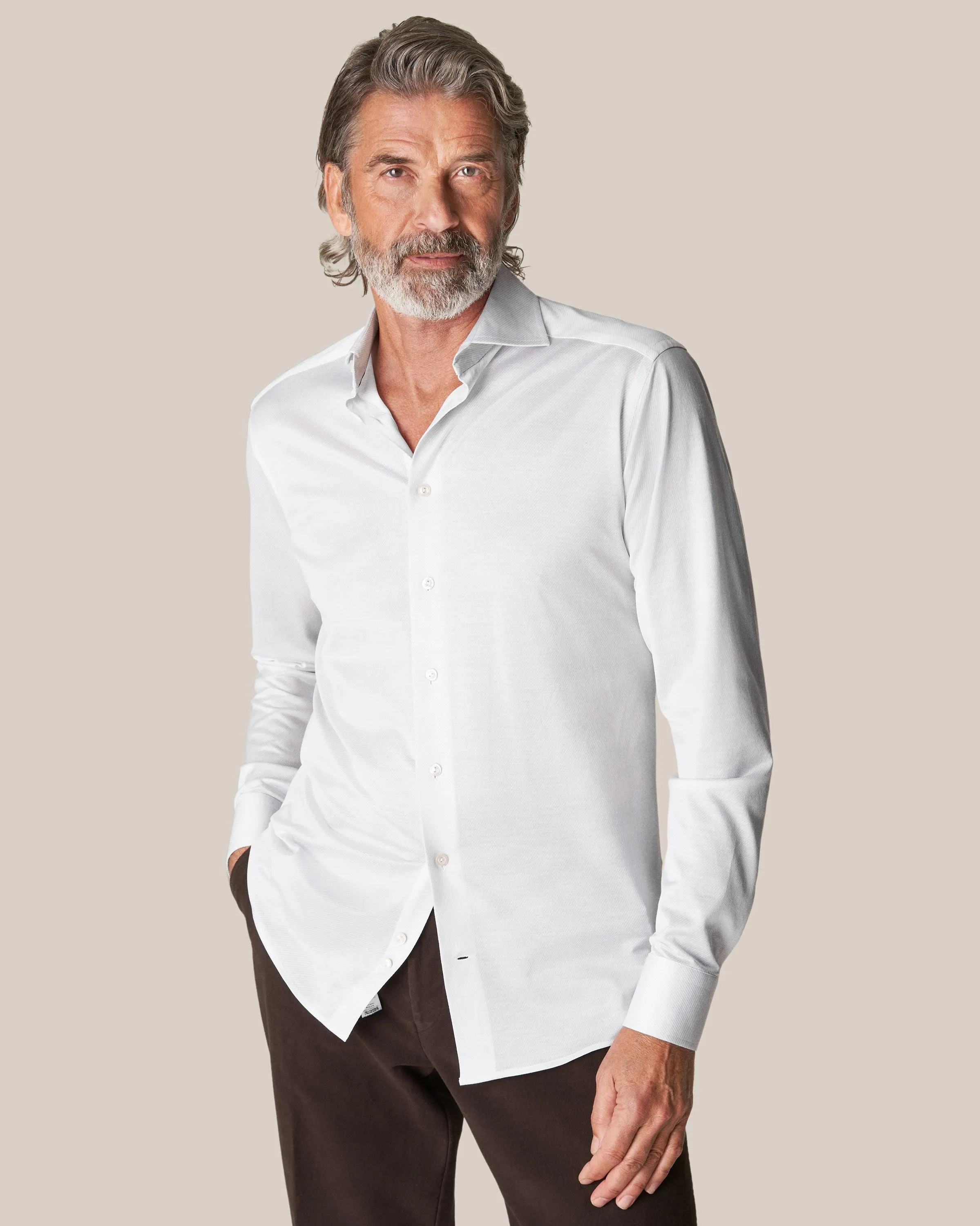 Off-White King Knit Stretch Contemporary Fit Shirt - ETON