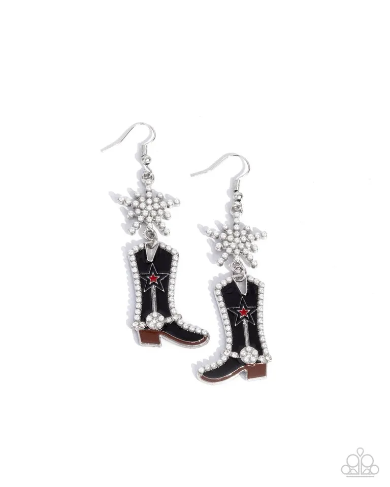Paparazzi Earring ~ Compelling Cowboy - Black