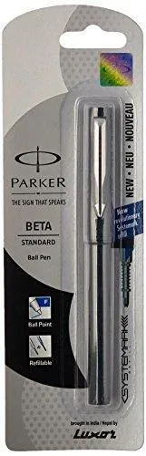 Parker 9000023871 Beta Standard Chrome Trim Ball Pen with New Systemark Refill (Grey)