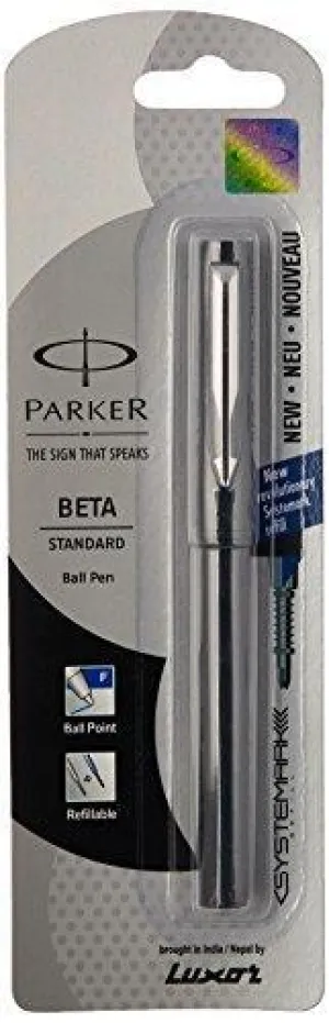 Parker 9000023871 Beta Standard Chrome Trim Ball Pen with New Systemark Refill (Grey)