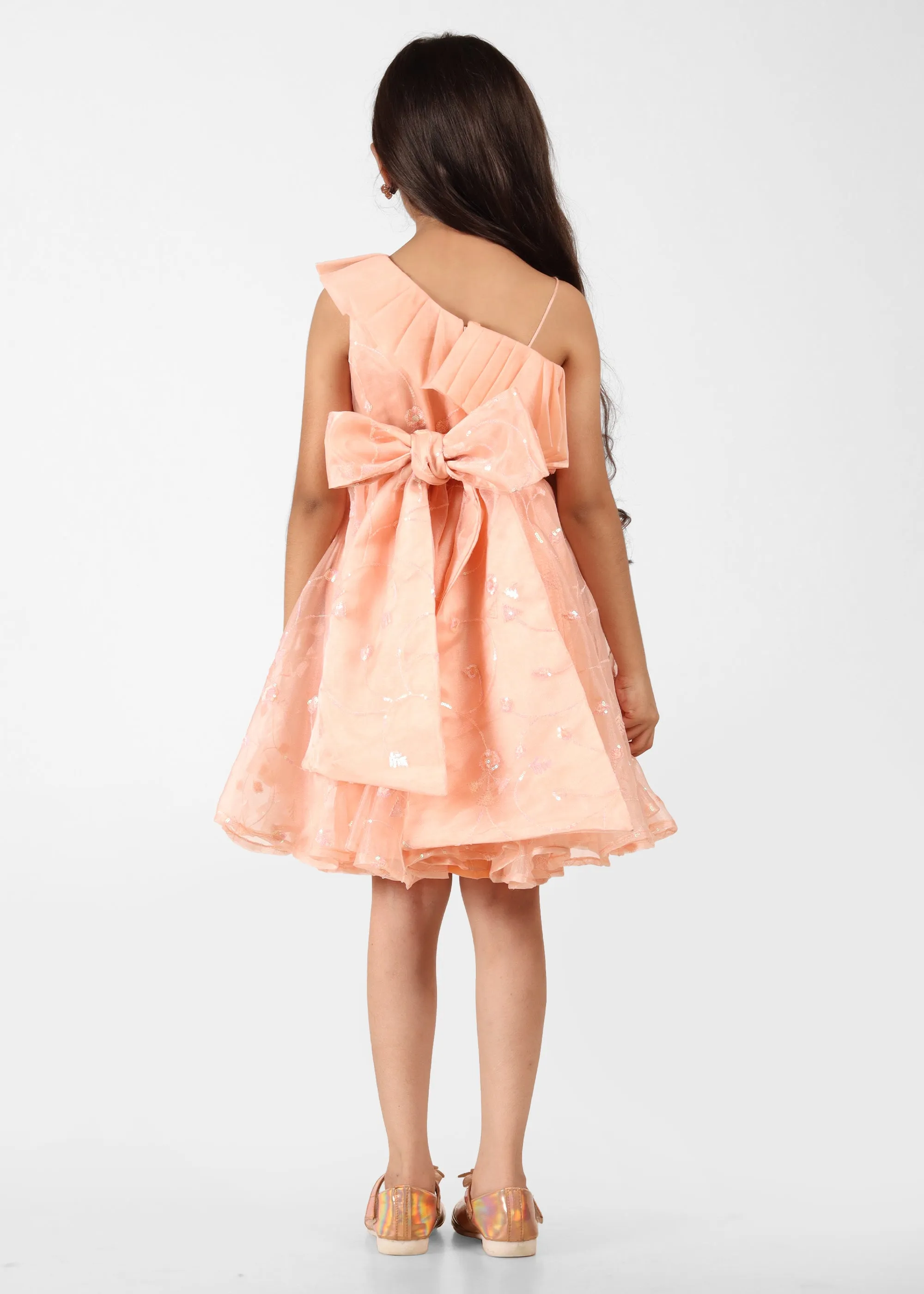 Peach Blossom One-Shoulder Organza Dress