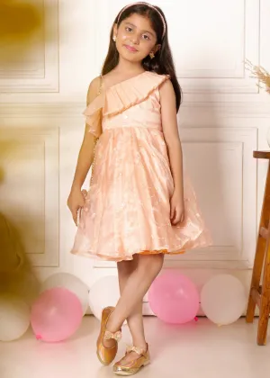 Peach Blossom One-Shoulder Organza Dress