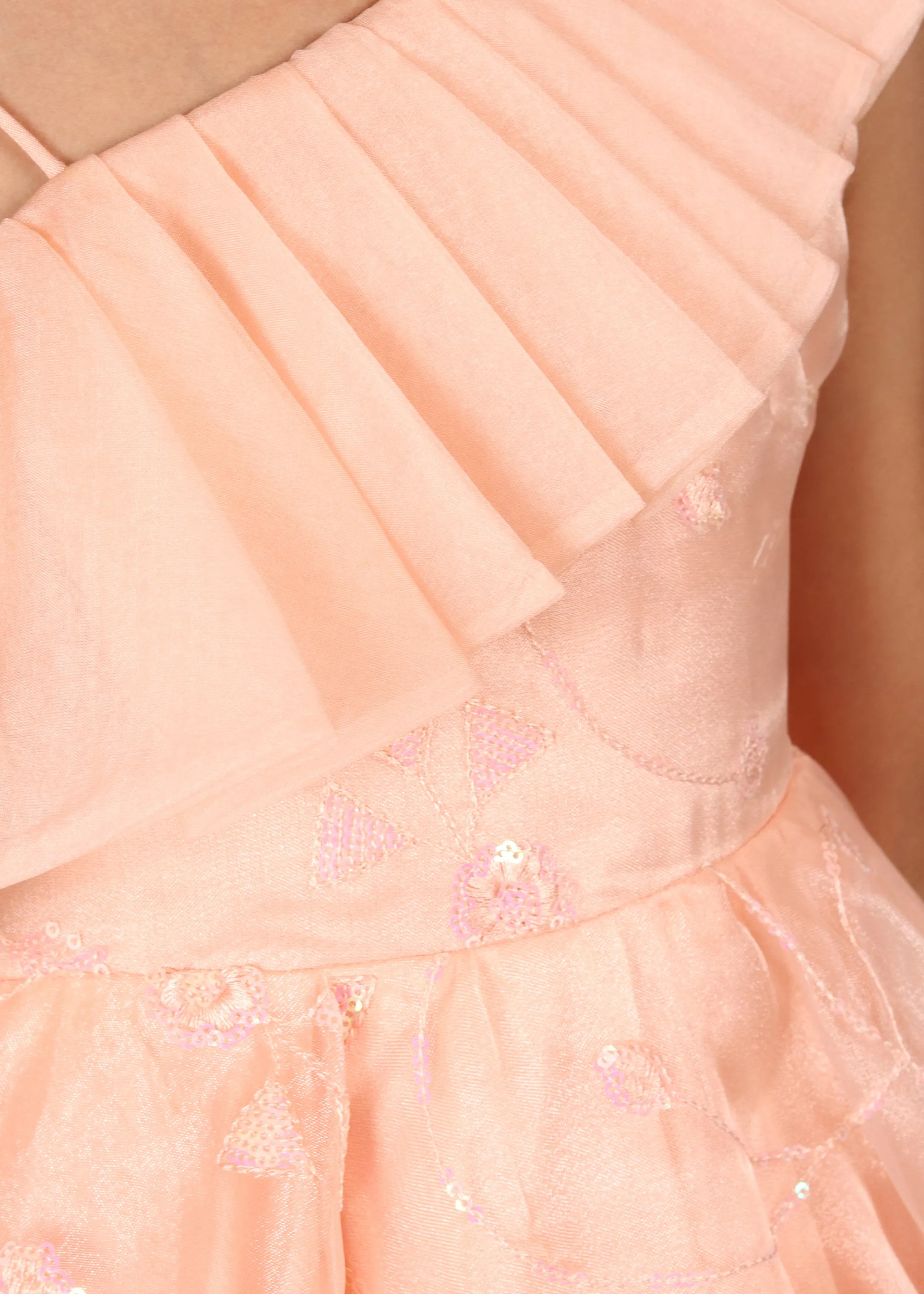 Peach Blossom One-Shoulder Organza Dress