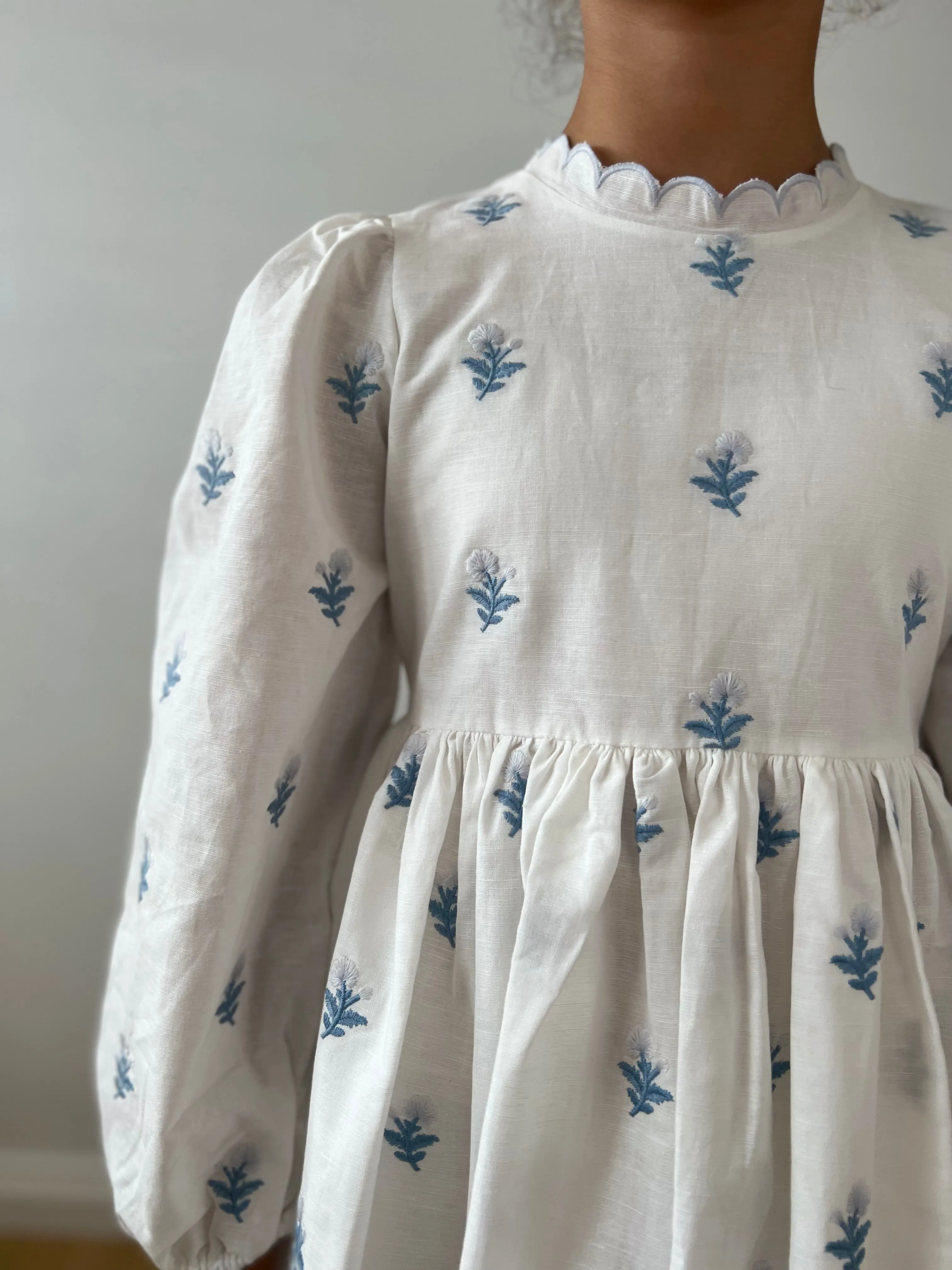 Petite Amalie Embroidered Rose Linen Dress