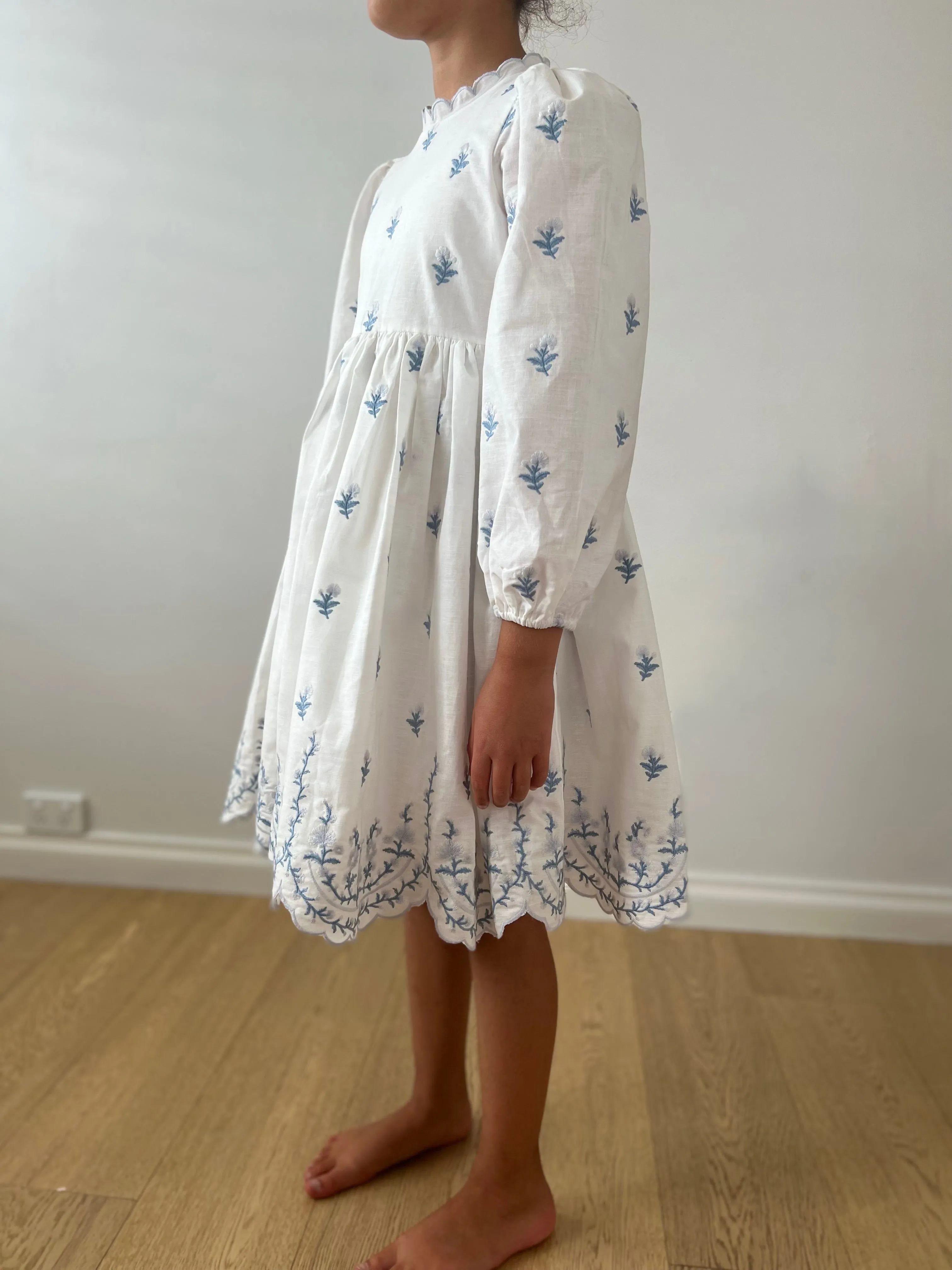 Petite Amalie Embroidered Rose Linen Dress