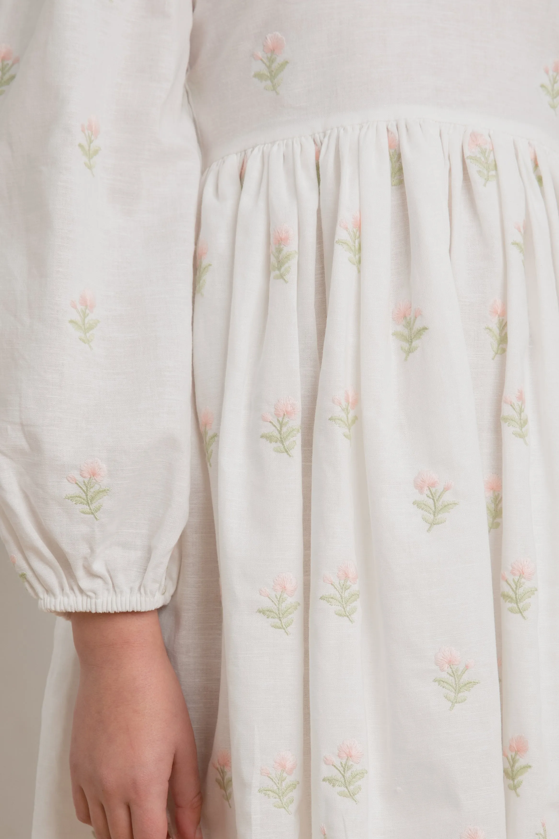 Petite Amalie Embroidered Rose Linen Dress