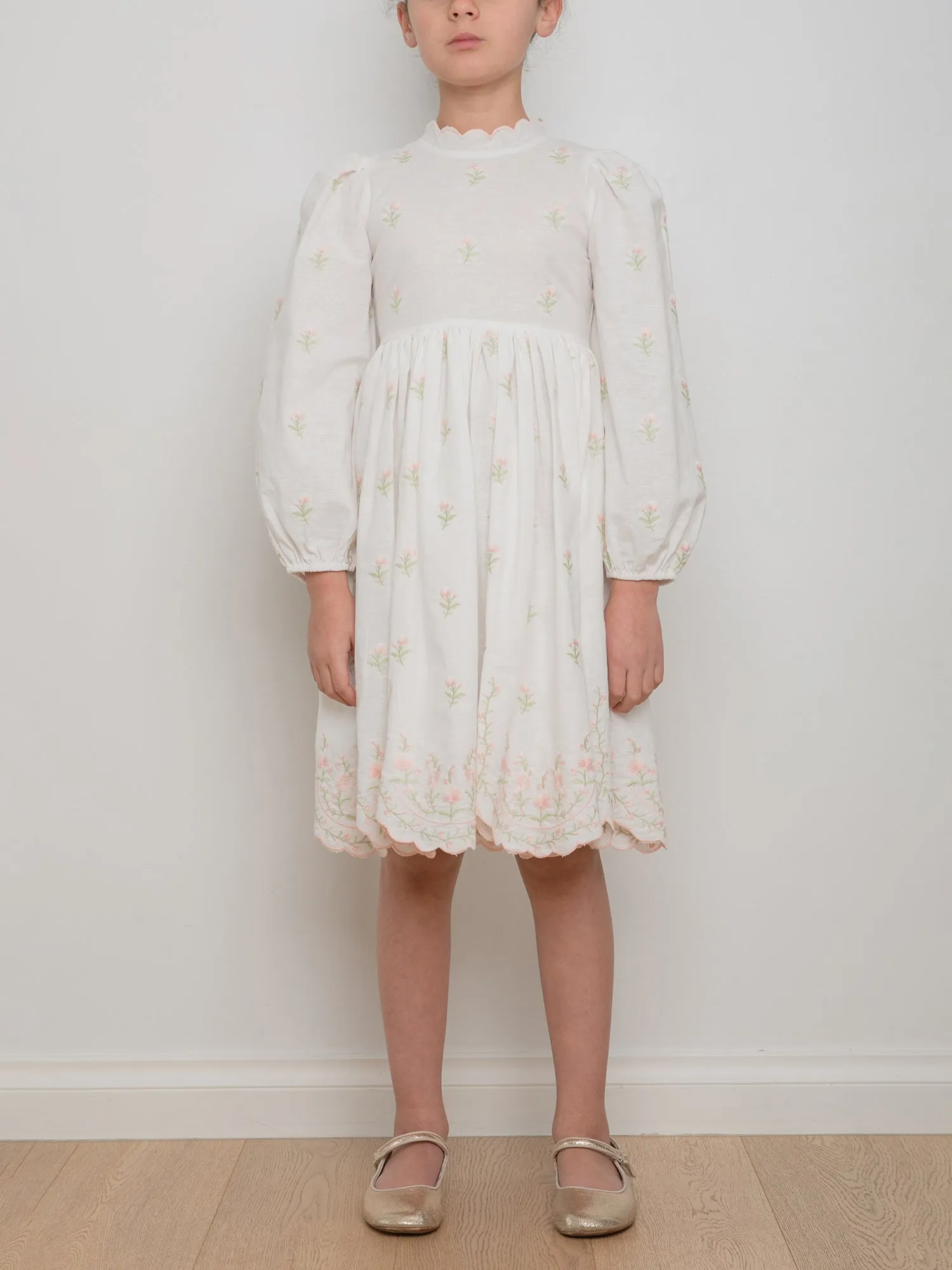 Petite Amalie Embroidered Rose Linen Dress